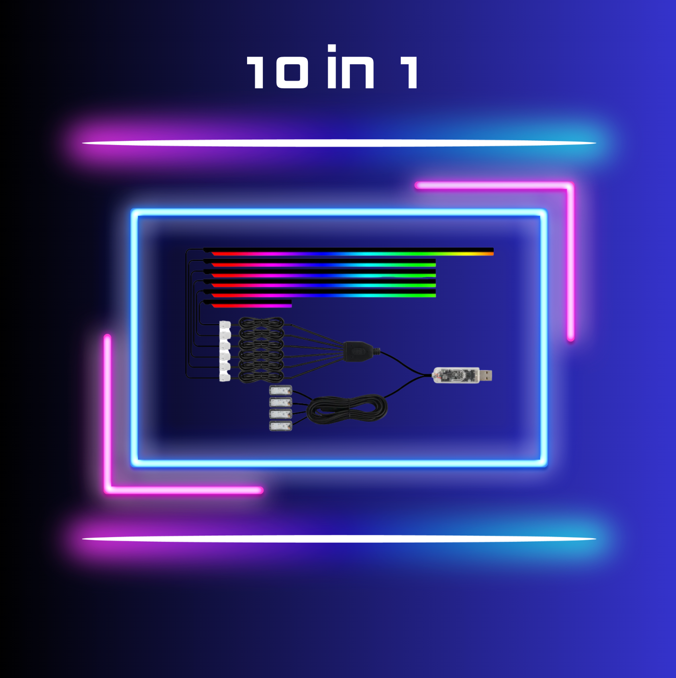 10 in 1 Universal Car Ambient Lighting Kit (USB POWERED)